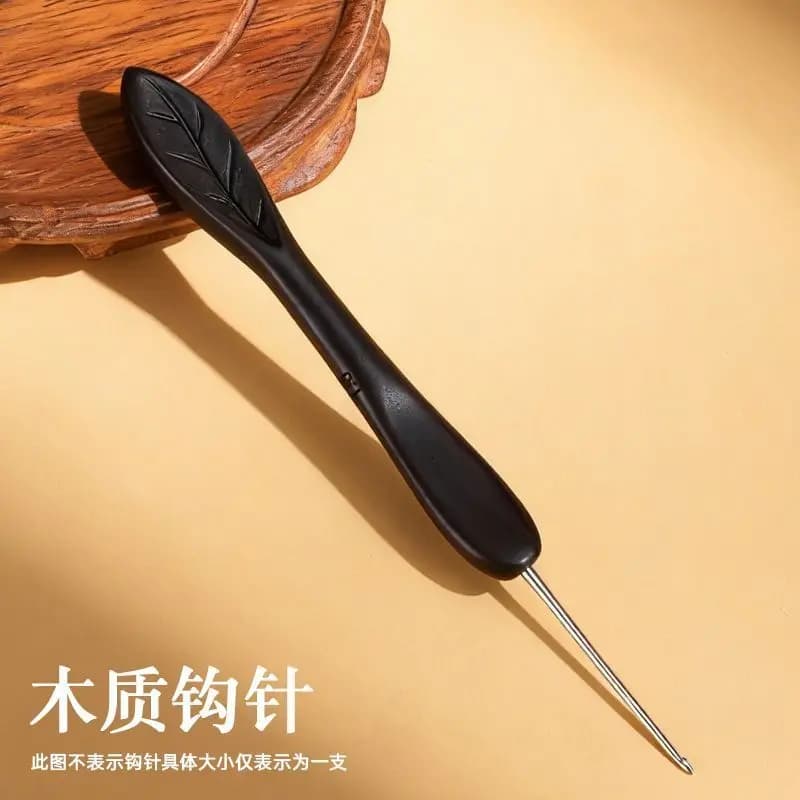 Black Sandalwood Leaf Handle Crochet Hook Stainless Steel Knitting Head Sweater Needles DIY Sewing Tool