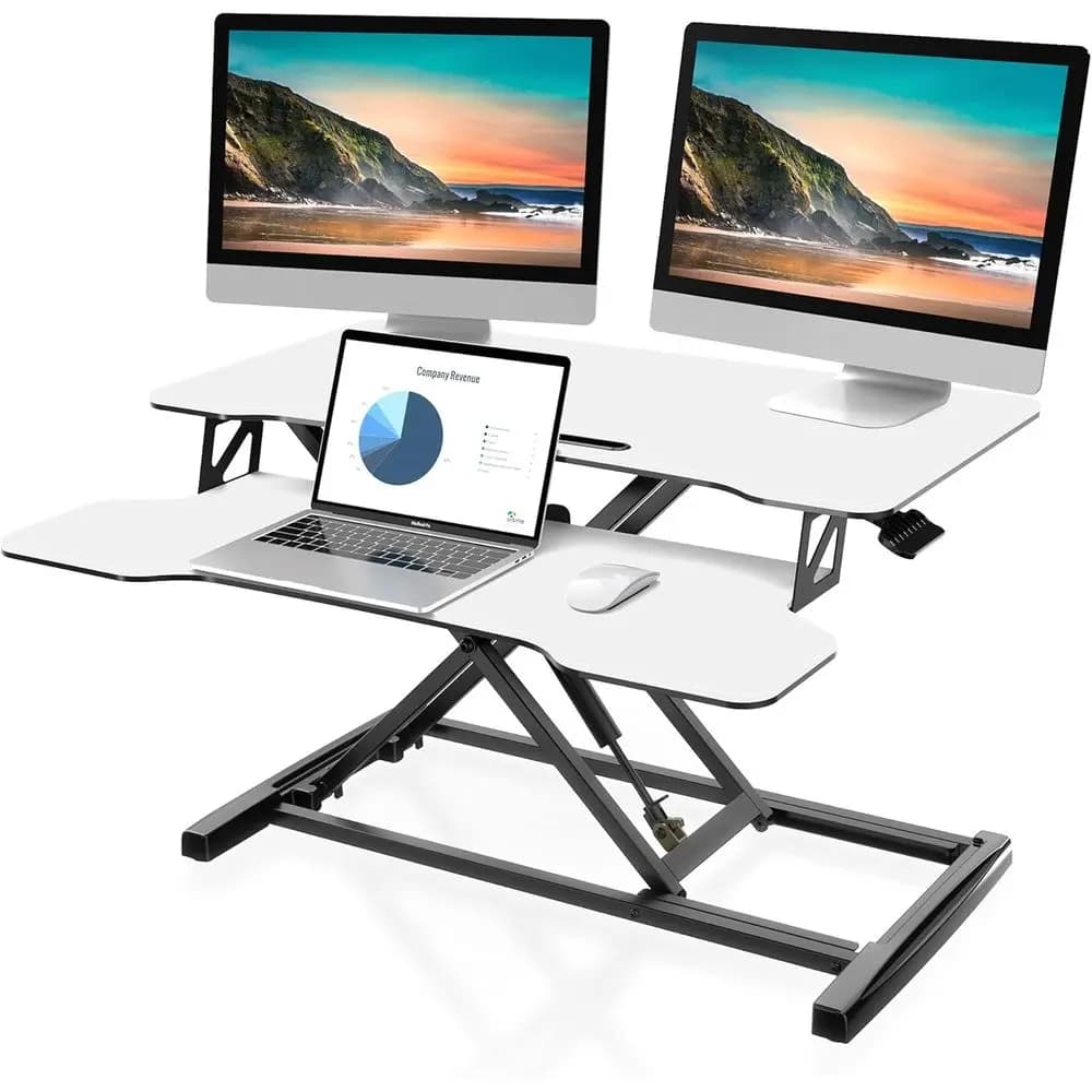 Convertitore per Scrivania Regolabile in Altezza da 32 Pollici per Uso Seduto/In Piedi, Adatto per Postazioni di Lavoro e Laptop, Supporto per Doppio Monitor, Bianco