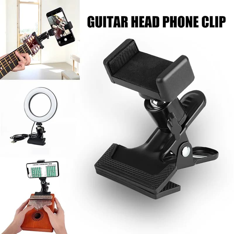 Supporto per clip per testa di chitarra Clip per staffa per trasmissione in diretta Supporto per telefono cellulare Kalimba Supporto per telefono Accessori per strumenti musicaliGuita