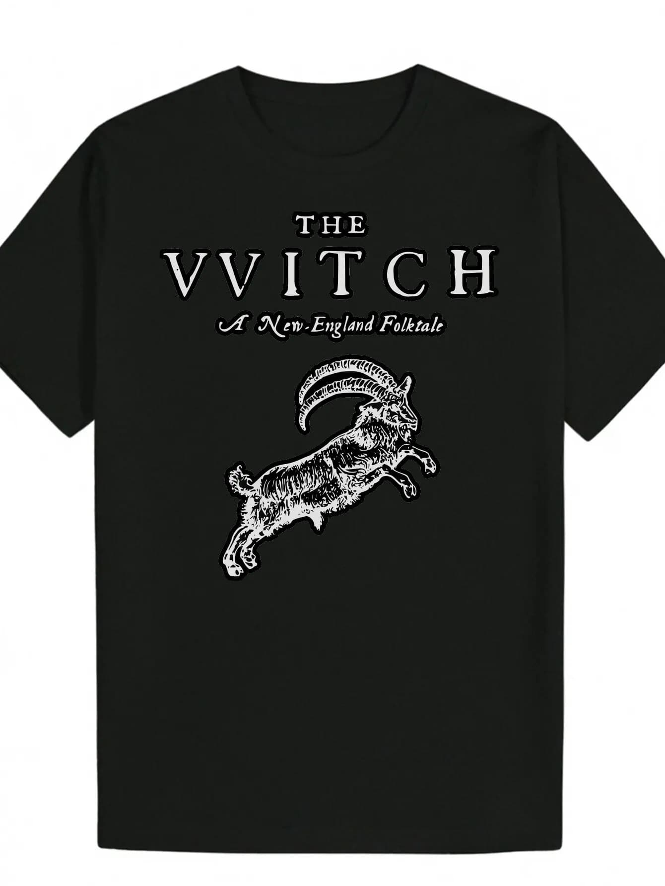 T-shirt grafica da uomo The Witch - Manica corta nera ispirata all'annata Y2K con abbigliamento estivo casual dal design di capra