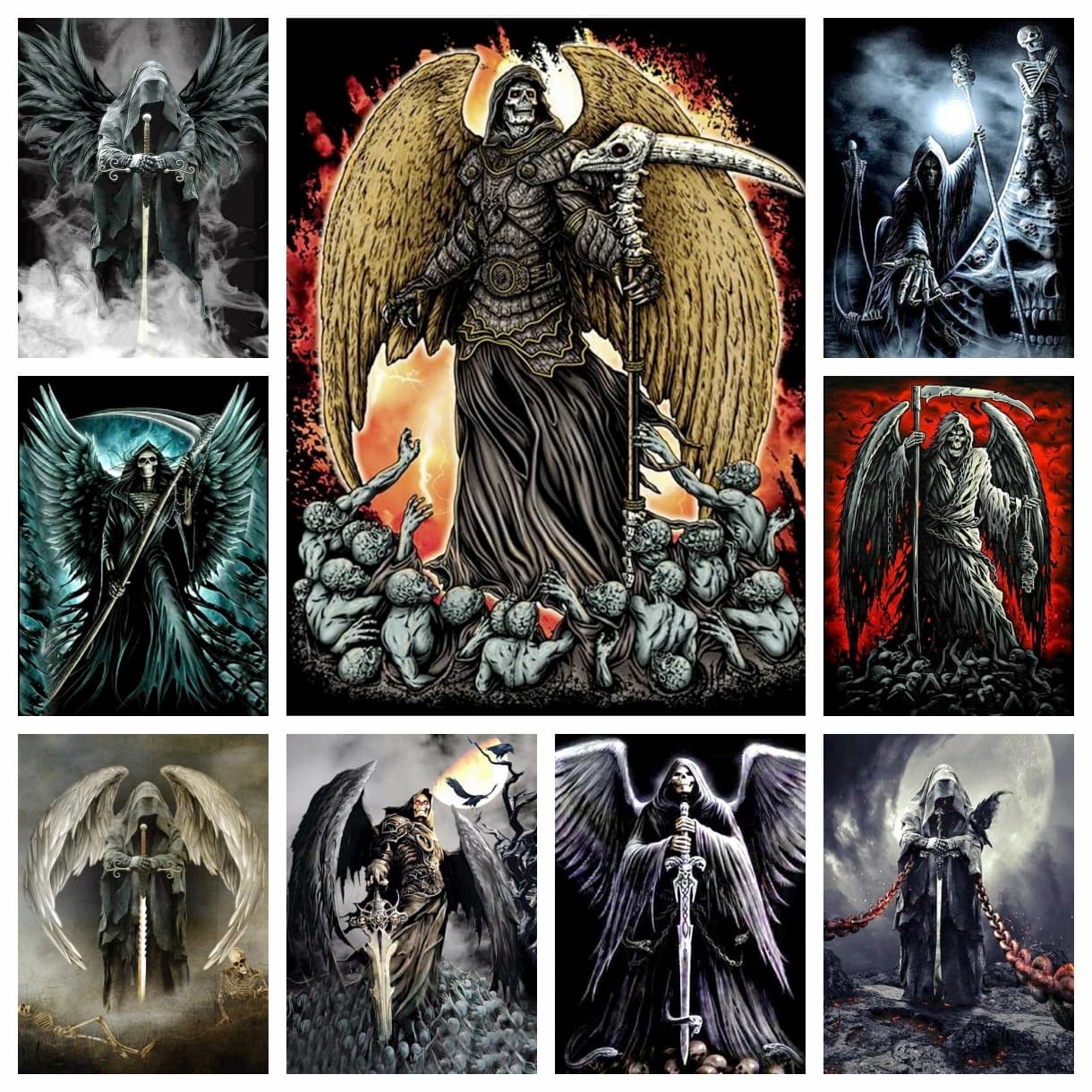 Death Angels 5D DIY Diamond Rhinestone Painting Full Drill Skull Grim Reaper Mosaic Pictures Cross Stitch Embroidery Home Decor