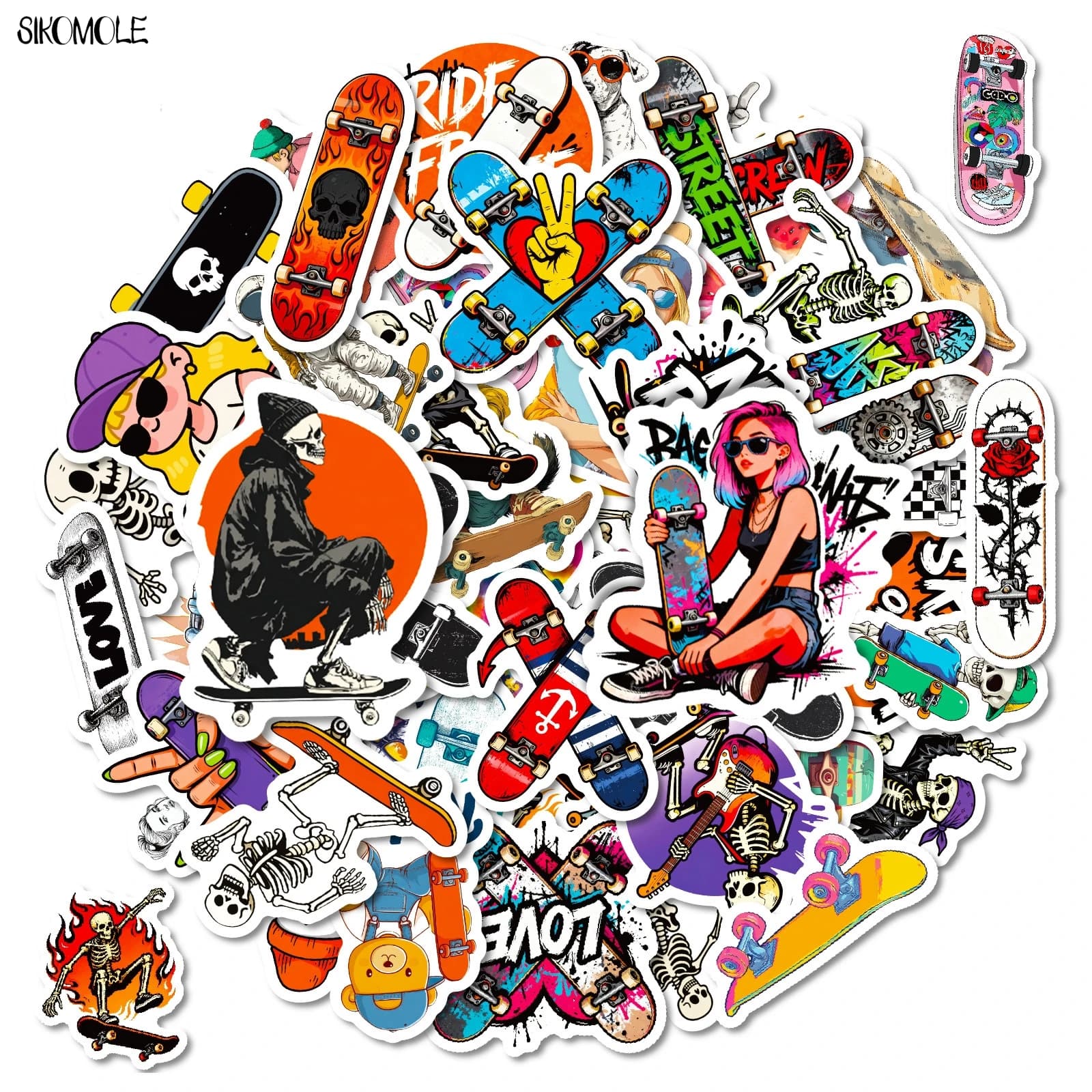 10/30/56PCS Cartoon Street Style Skateboard Culture Creative Skull Stickers DIY Toy Luggage Suitcase Graffiti Sticker Aesthetic