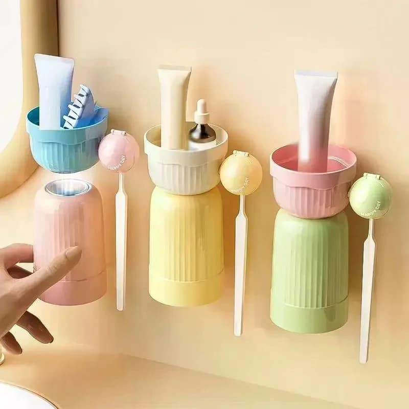 Porta Bicchieri Magnetico per Collutorio, Porta Spazzolini da Denti 2-in-1 a Muro con Design Cartoon per Bagno