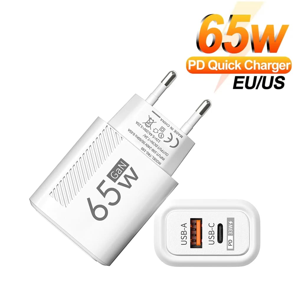 Total USB C Charger from 65 W GaN Charger Adapter QC 3.0 Type C Quick Charging for iPhone 16 Samsung Huawei Fast charging wall charger