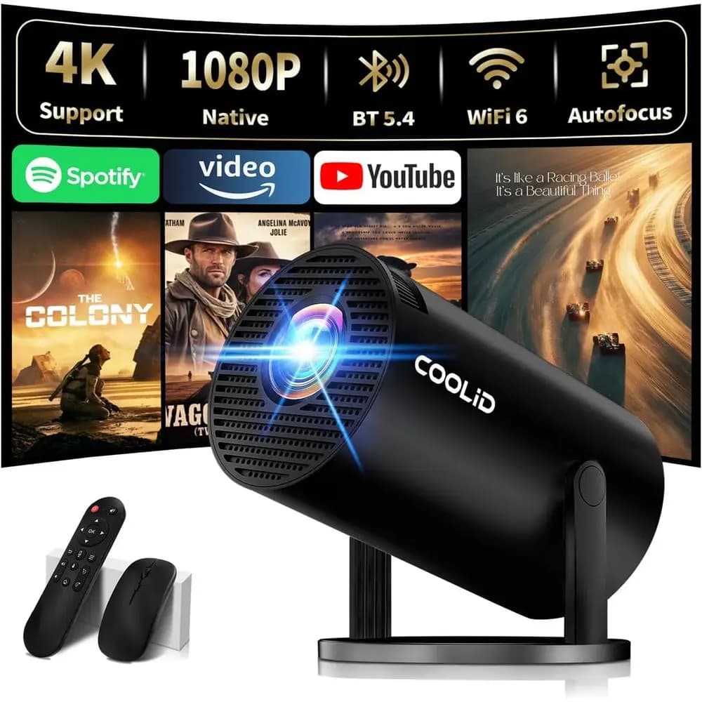 Proiettore Mini Portatile 4K 1080P con Correzione Automatica della Distorsione, 180° ° Rotazione, Bluetooth 5.4 e supporto Wii 6, compatibile con HDMI, TV S