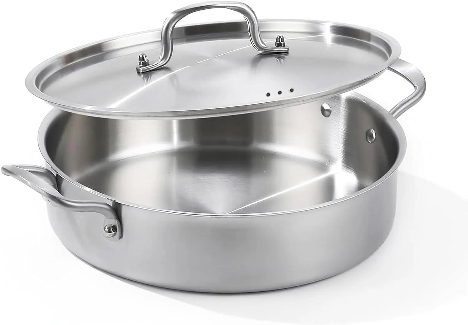Stainless Steel Tri-Ply Soffritti pan with 7 Quarts with Cover, 12 Inch Deep Plate Compatible with All Cooking Plans