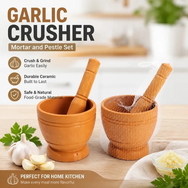 Household Garlic Mortar Pestle Set Manual Masher Bowl Herb Grinder Pot Hand Crushing Tool for Minced Garlic Spice Grinding