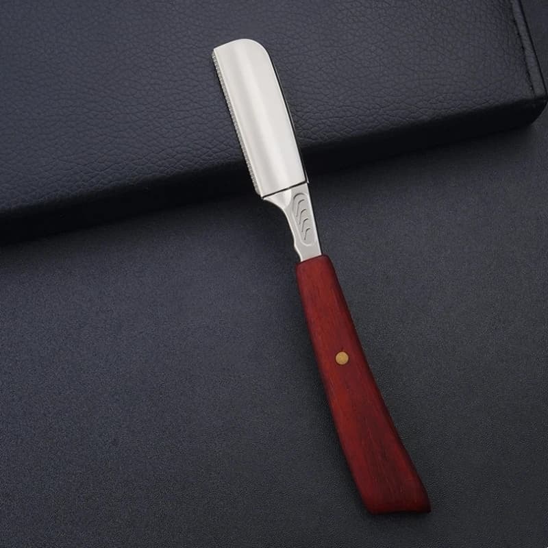 Wooden Beard Trimmer Retro Straight Handle Shaver Men's Manual Shaving Razor Barber Shop Styling Tools Replaceable Feather Blade