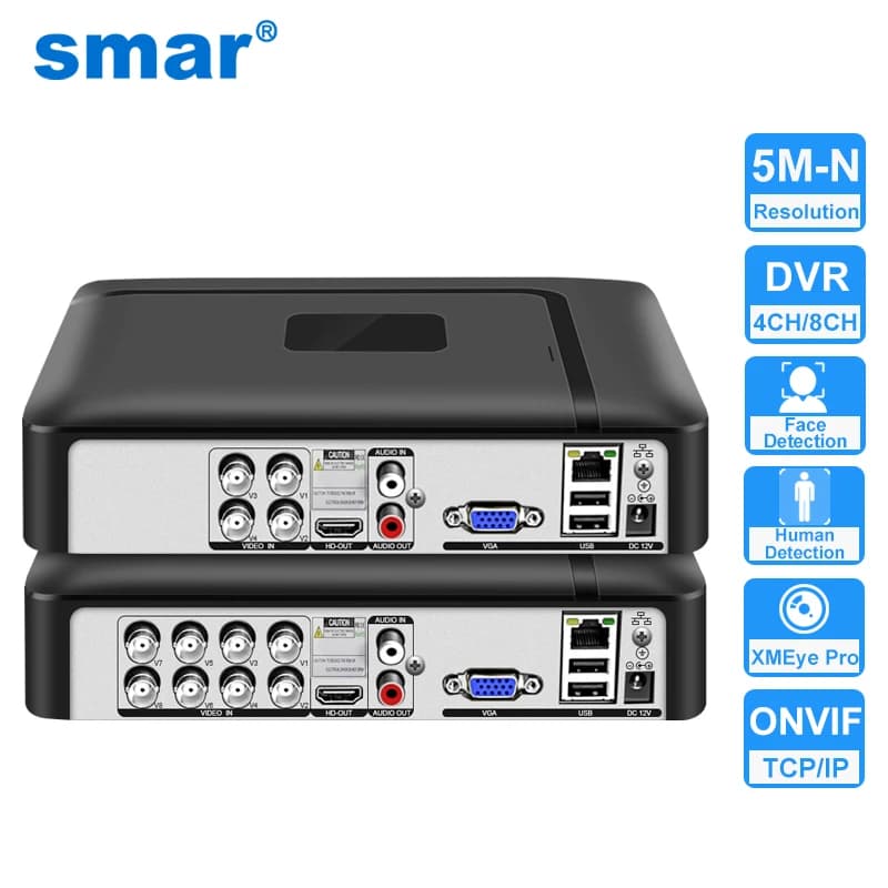 Smar H.265 4CH/8CH CCTV DVR 5M-N 5 in 1 for AHD CVI TVI CVBS IP cameras, Onvif NVR Home Security System