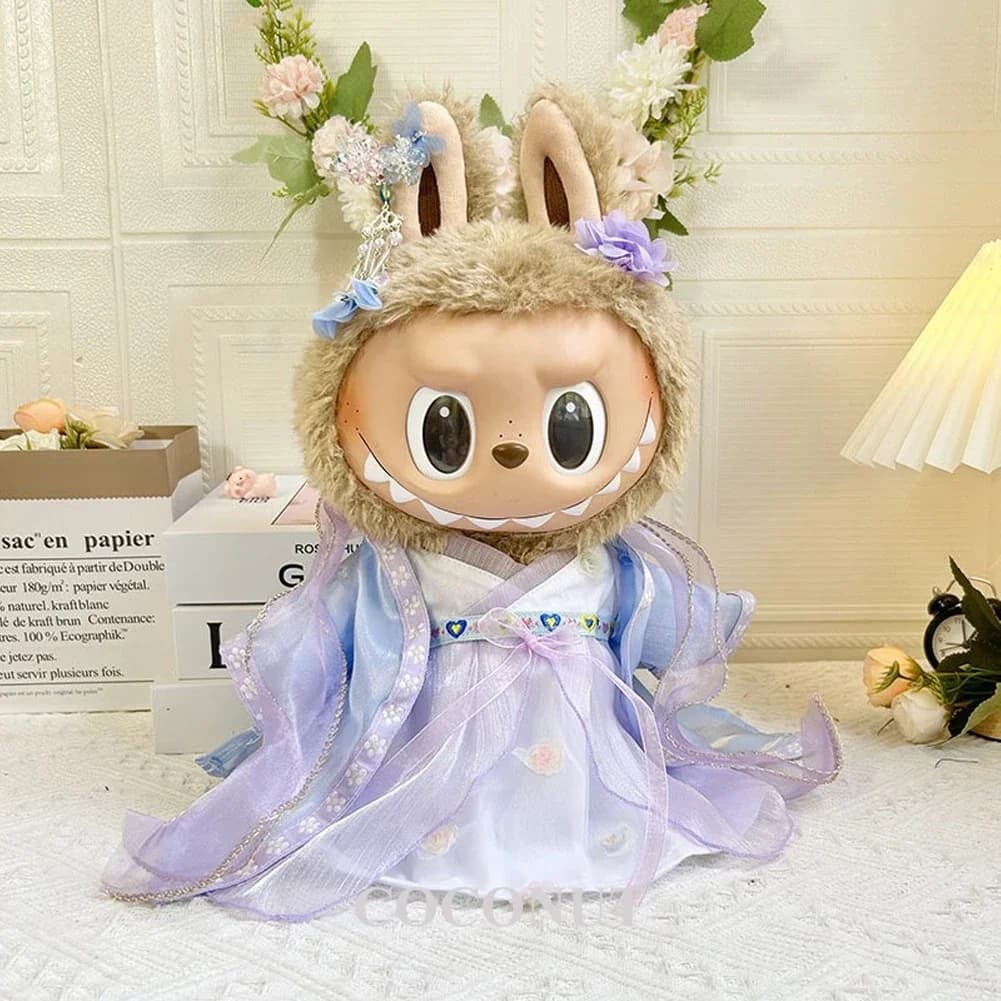 Elegant set of Hanfu dresses for 38 cm Labubu doll, fashionable plush dresses and accessories