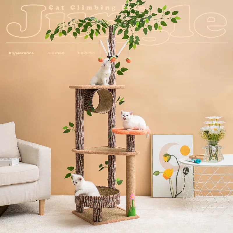 Albero da arrampicata per gatti della foresta Arrampicata per gatti in legno Villa grande Parco divertimenti per quattro stagioni Esercizio fitness per gatti ad alto aumento