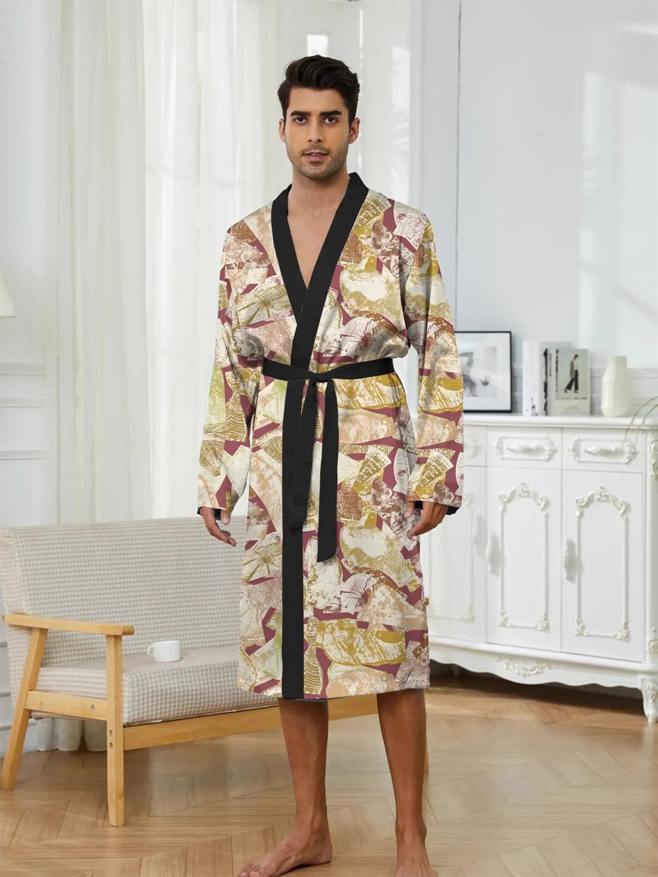 1pcs Men's Robes 2026 Spring/Summer 3D Printed Breathable dressing gown Robe man Shower robe Bathrobe Bathrobe men Graphic
