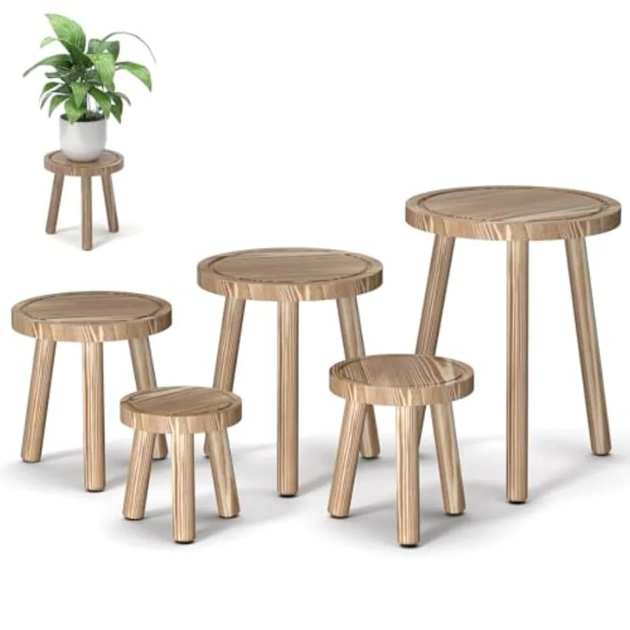 Set di 5 Supporti per Piante in Legno per Interni, Supporto Singolo per Vasi da 6-12 Pollici, Sgabello per Piante in Stile Mid-Century Modern, Supporto Alto per Piante