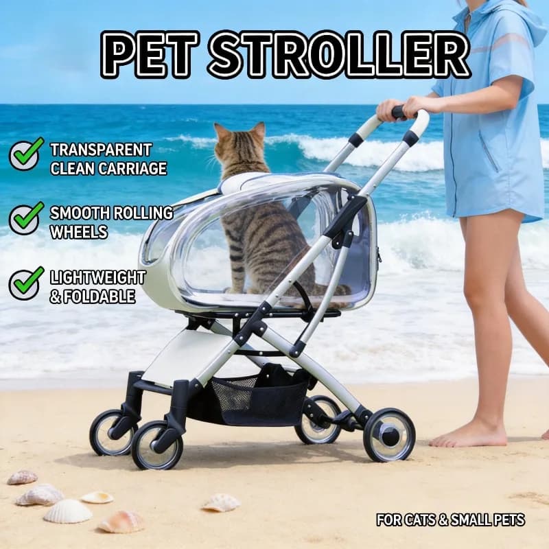 Passeggino per Animali Domestici Trasparente per Cani Piccoli e Medi, Leggero, Pieghevole, Rimovibile, Carrello per Passeggiate, Trasportino Portatile per Esterni