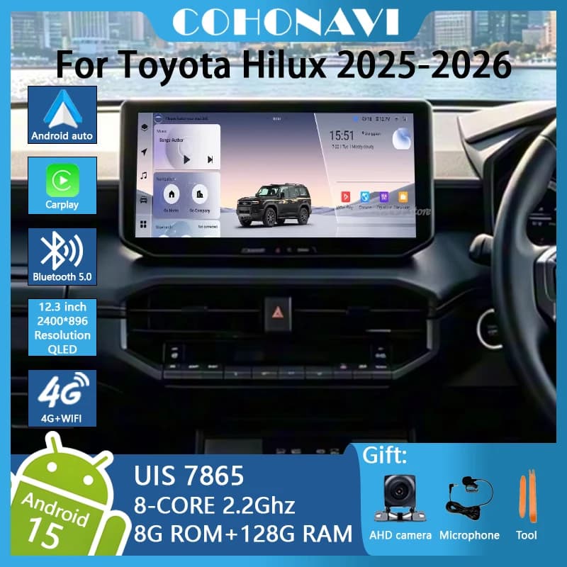 12.3" Android 15 Car Stereo For Toyota Hilux 2025-2026 Wireless CarPlay Android Auto GPS Navi 360 Camera LHD RHD Car Radio