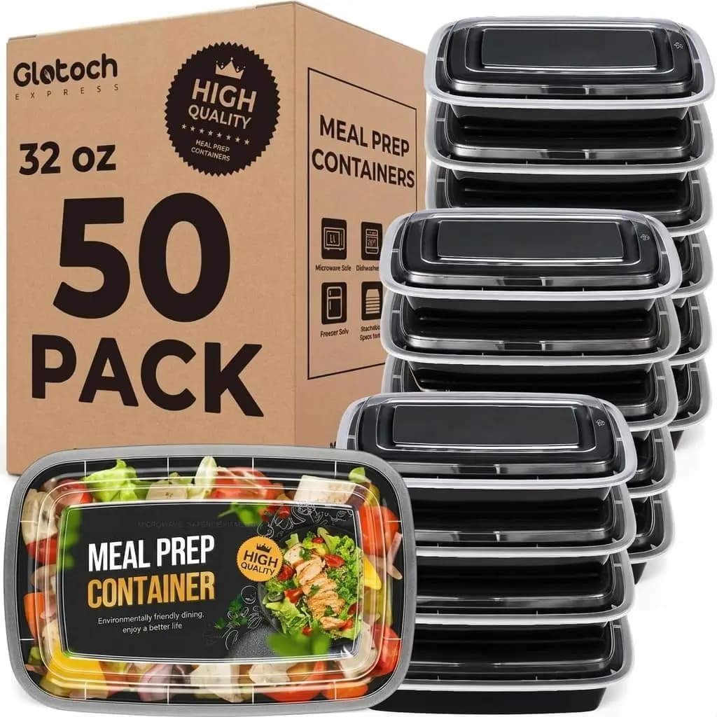 Contenitori per la preparazione dei pasti Glotoch da 32 once, confezione da 50 (100 pezzi) con coperchi, contenitori per alimenti in plastica a 1 scomparto, riutilizzabili, tipo bento