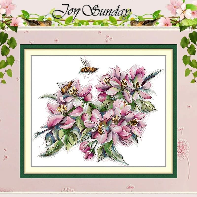 Magnolia and Bees Patterns Counted Flower Cross Stitch Set DIY 11CT 14CT 16CT Stamped DMC Cross-stitch Kit Embroidery Needlework