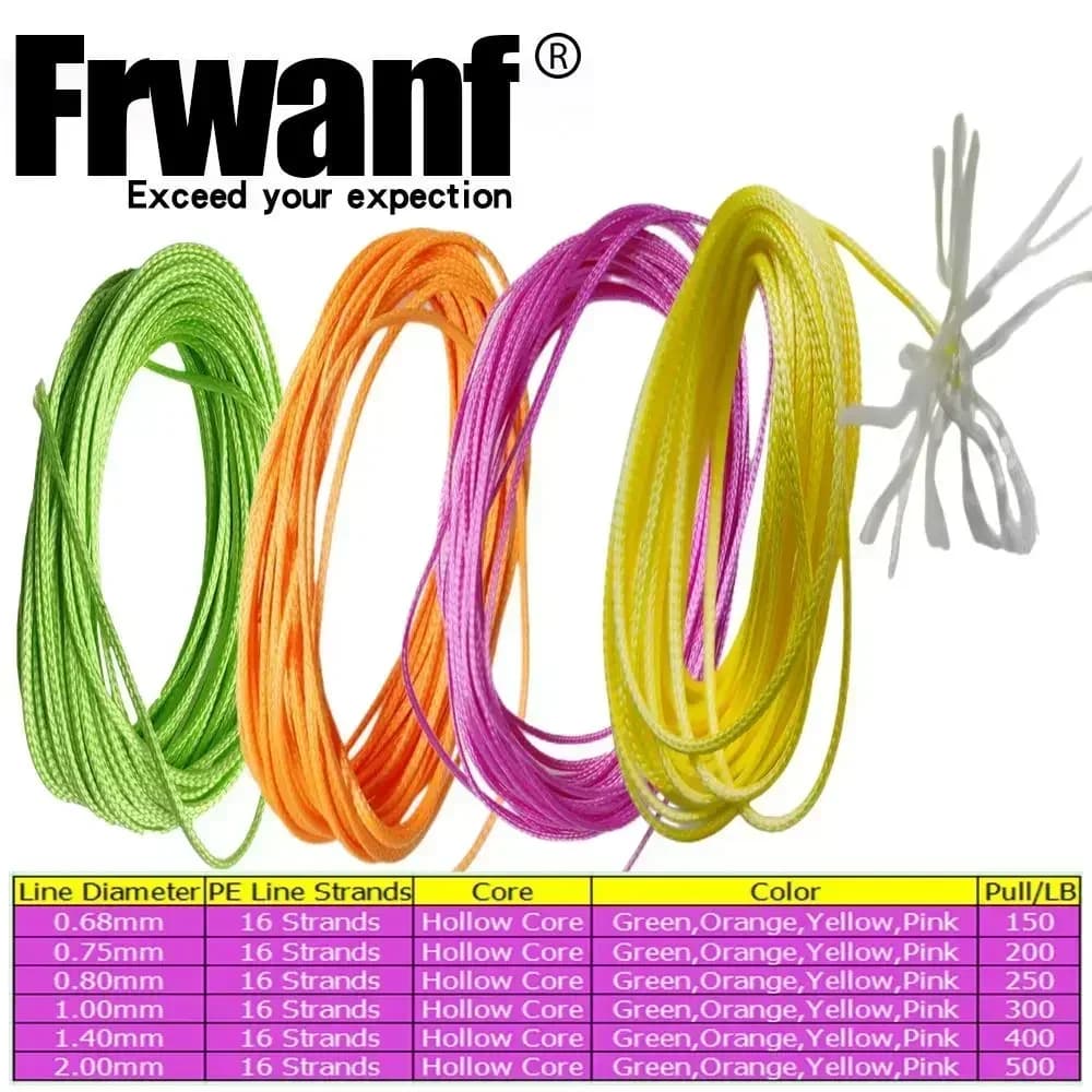 Frwanf 16 Fili Super Forte 10 m/lotto PE Treccia Linea di Pesca Hollow Core Corda per Jig Assist Gancio Rigging Diving Spear Fishing