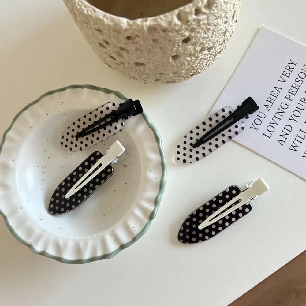 Fermagli per Capelli in Acrilico Bianco e Nero a Pois, Antiscivolo, Senza Cuciture, per una Presa Sicura, Accessori Eleganti per Acconciature Scolastiche