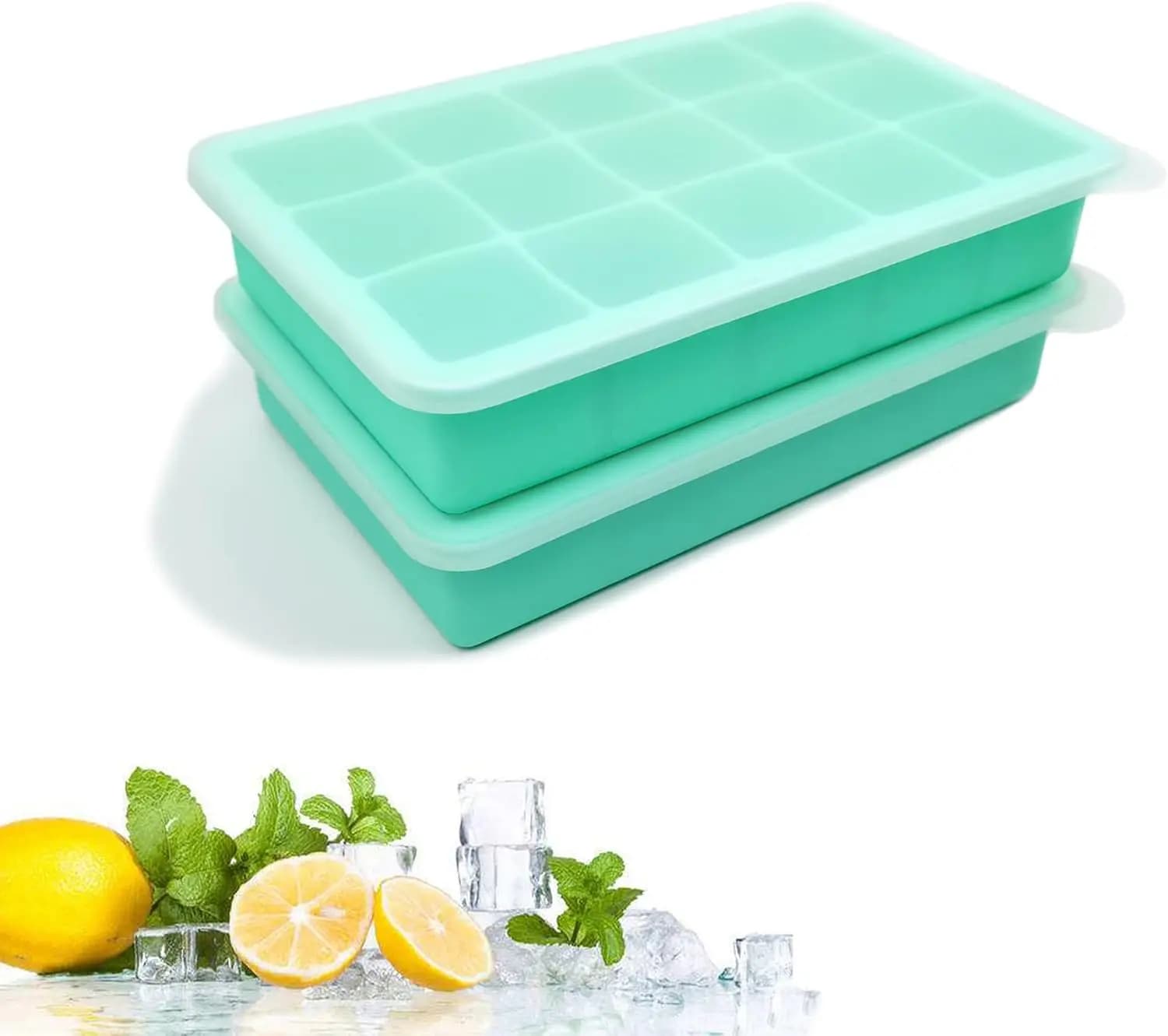 Stampi per Cubetti di Ghiaccio in Silicone Flessibile con Coperchi, Set da 2 per Cocktail, Whisky, Alimenti per Bambini - Riutilizzabili e Facili da Sformare