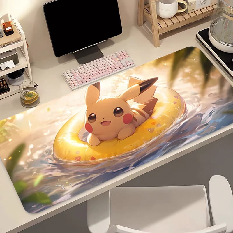 Tappetino per Mouse Anime Pokemon Pikachu, Grande Mousepad in Gomma per PC, Accessori da Gaming, Tappetino da Scrivania Esteso con Bordo Bloccato, Tappeto per Gamer