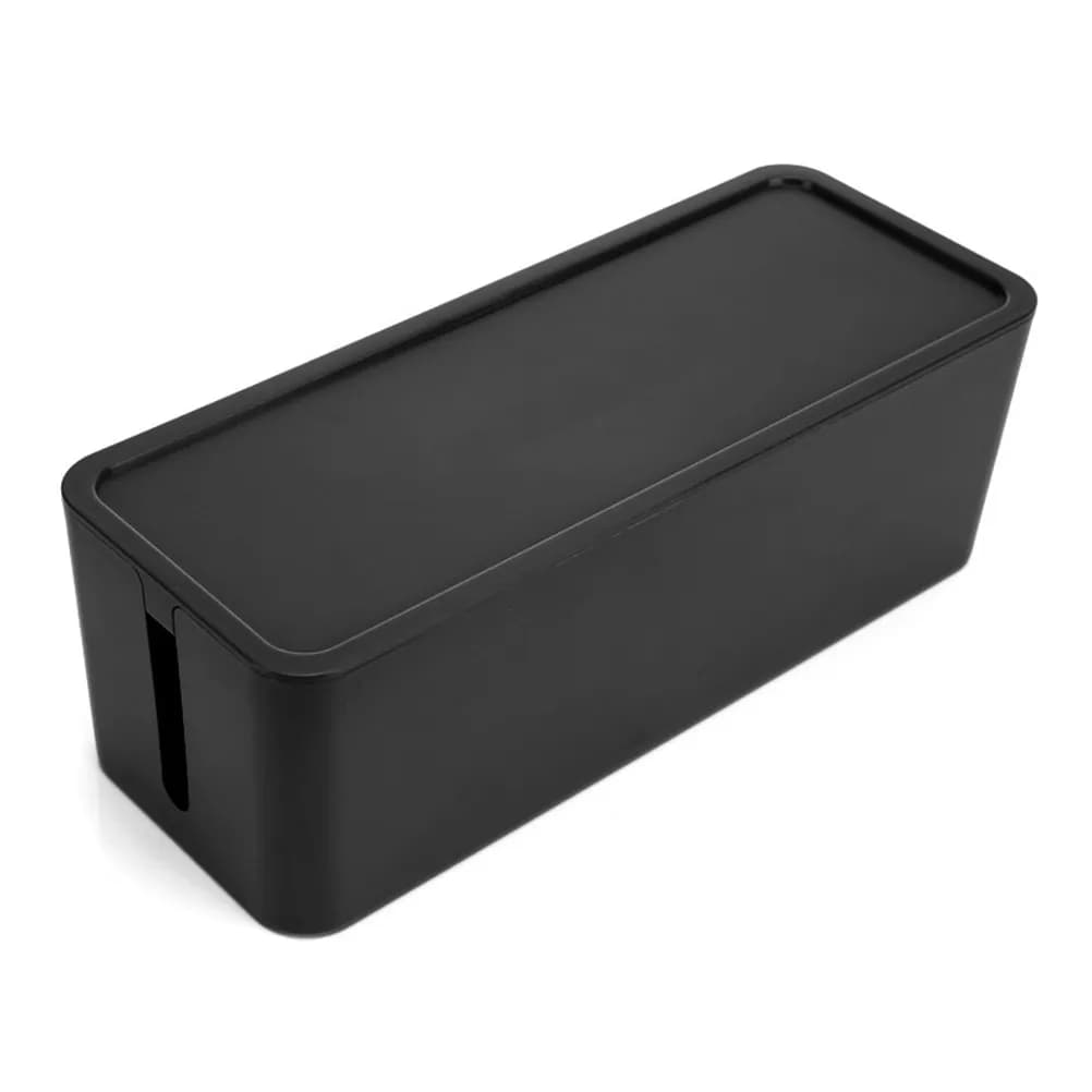 Power Strip Cable Storage Box Organizer Plastic Size M Black Cable Management Case for Desk Office TV Computer USB Hub Protect