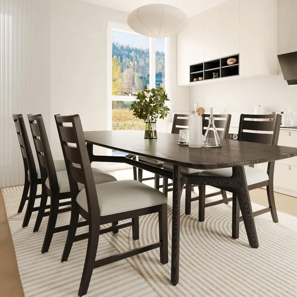 Set di 6 Sedie da Pranzo in Legno, Sedie Imbottite Stile Rustico con Cuscino Spesso 3,5 cm, Schienale a Scala in Legno Massello FSC