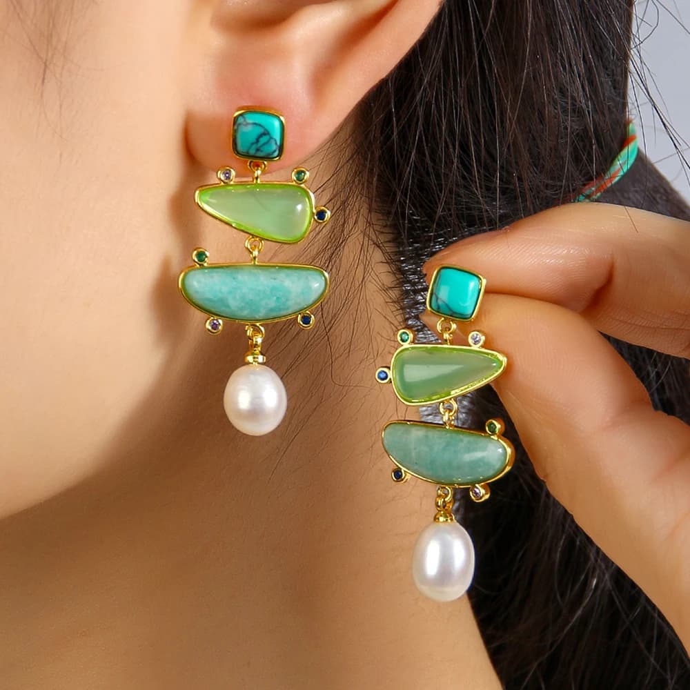 Luxury Women French-style Elegant Irregular Pearl Earrings, Radish Natural Stone Earrings Dropshipping