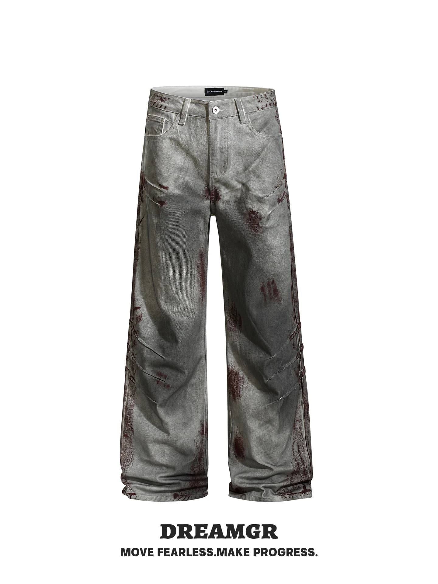 Alternative Culture Visual Series Bloodstained Faded Design Wide Leg Straight Cut Jeans Youthful Trendy Cotton Denim Pants