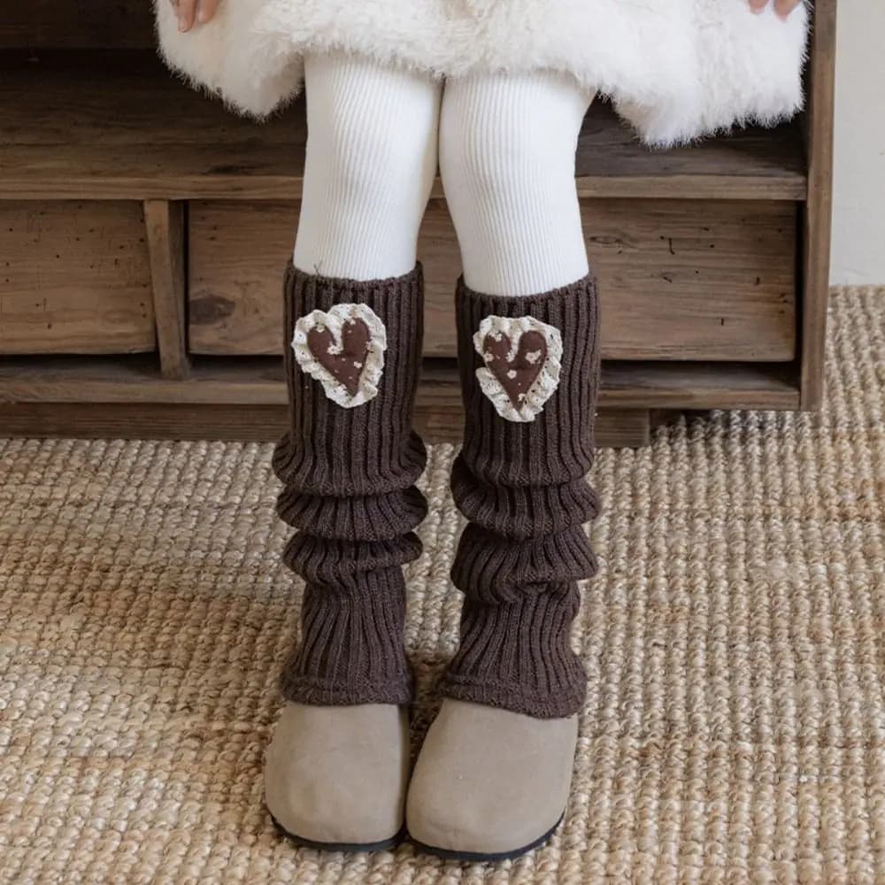 New Love Heart Leg Warmers Knitted Thickened Lolita Long Socks Solid Color Keep Warm Mid-Calf Sock Winter