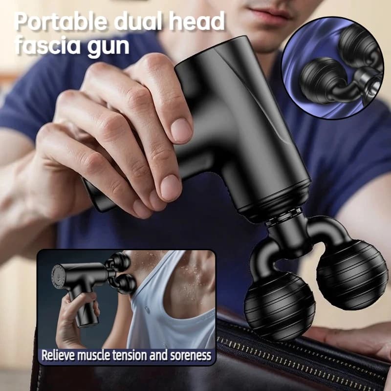 Multi-functional massager for relaxation and muscle modeling, mini portable double head band gun with intelligent multi-level regulation
