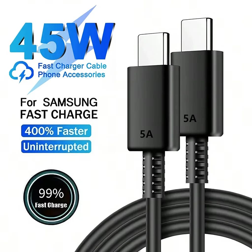 Cavo di Ricarica Rapida PD 45W 5A Dual USB-C per Samsung S23 S24 S25 Plus Note 20 Ultra A53 A54 A55, Cavi di Ricarica Veloce Type-C