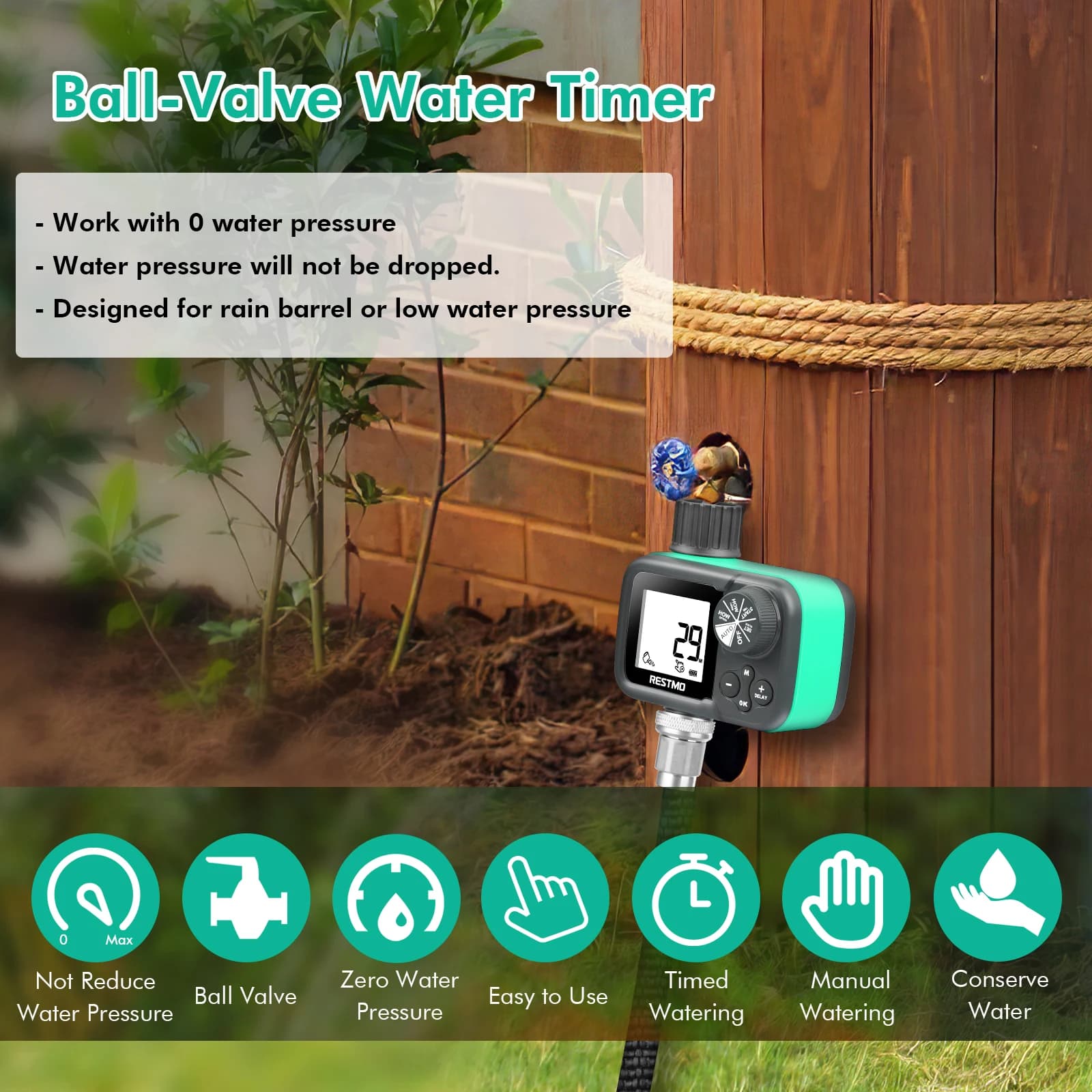 Low Pressure Ball Valve Sprinkler Timer for Garden Hose Rain Barrel Auto Manual Irrigation Controller Lawn Yard Water Saving