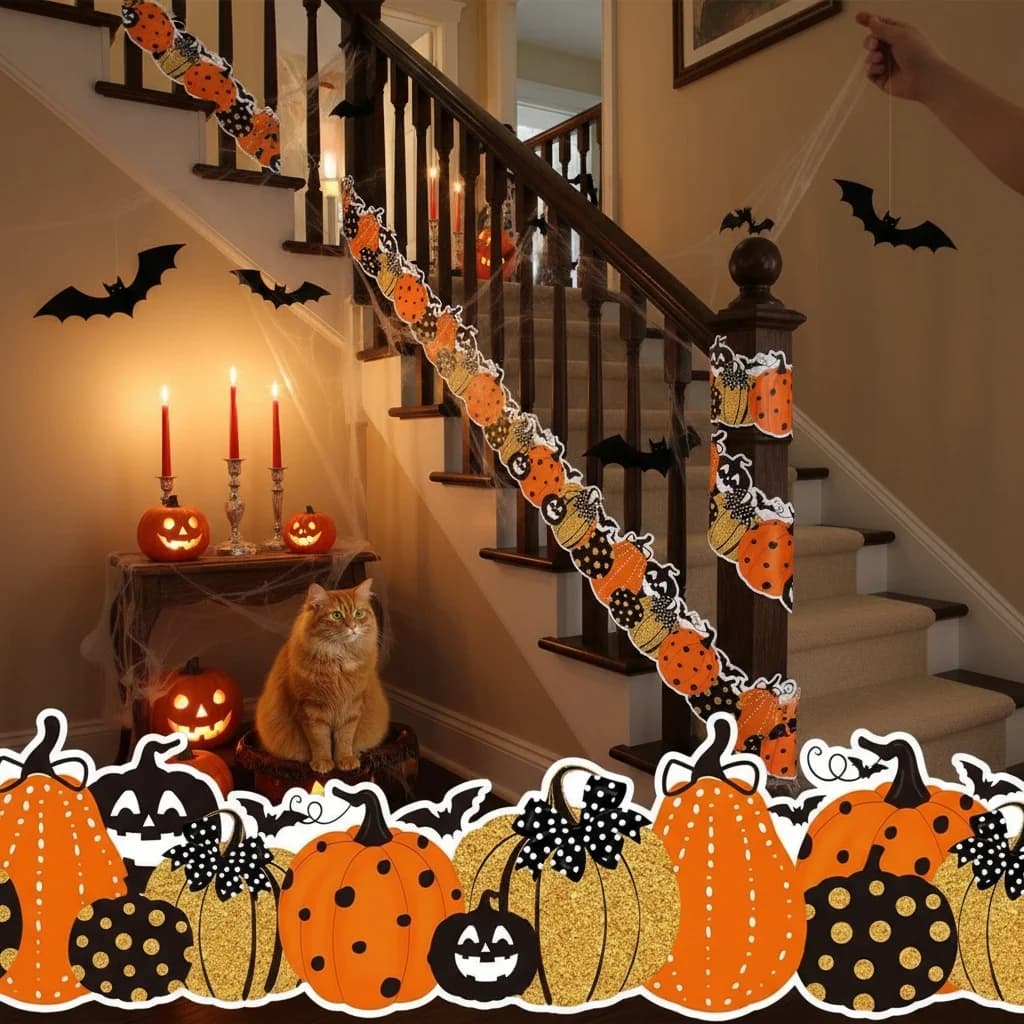 Fall Pumpkins Bulletin Board Borders Halloween Thankgiving Die-Cut Trims Self Adhesive Scalloped Border Decor Stickers Classroom