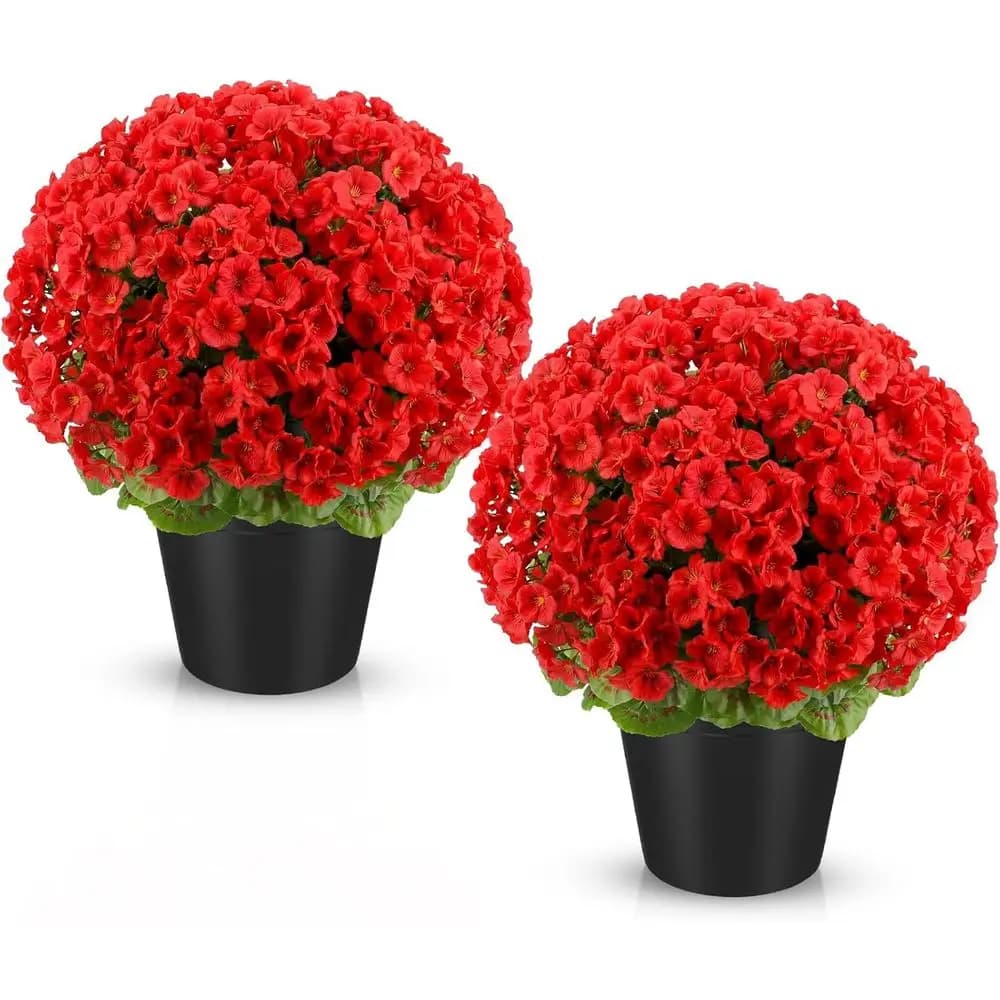 20 Piante Artificiali di Geranio Resistenti ai Raggi UV per Decorazioni Interne ed Esterne (Rosso)