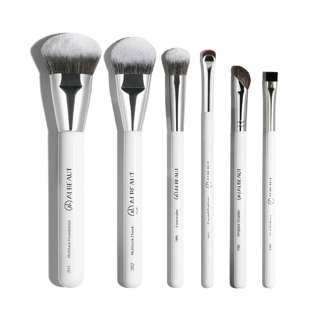 Set di pennelli per trucco viso 6 pezzi, fondotinta in crema angolata Pennello per fard liquido Pennello per correttore sotto gli occhi, contorno del naso Eyeliner e sopracciglia B
