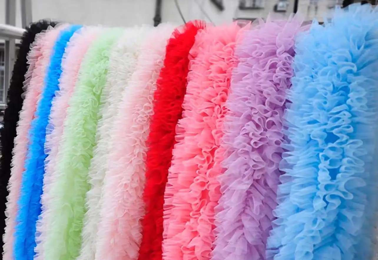 28CM Width Blue Extra Dense Pleated Tulle Trim Ruffled Mesh Lace Soft Frill Fabric for DIY Clothes,Tutu Cake Dress