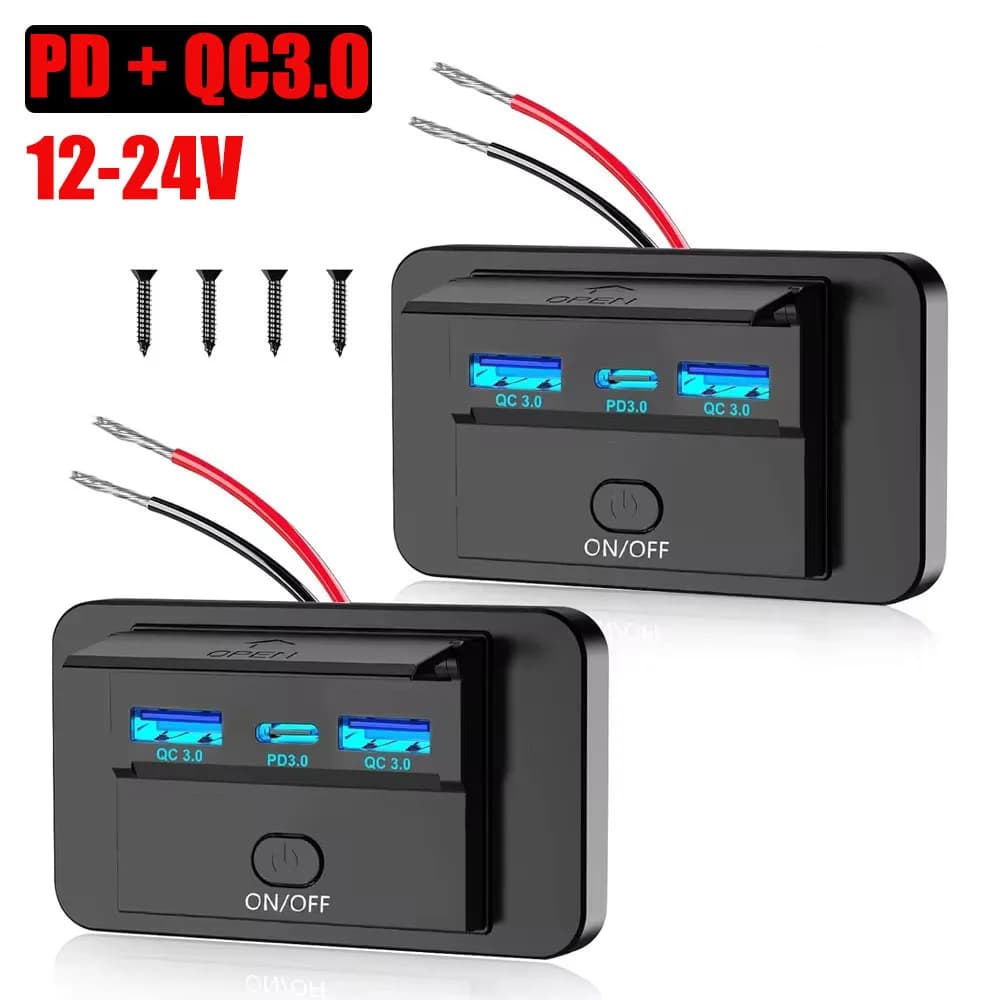 2025 3 porte 12V RV Presa USB 72W Dual USB C 36W e Dual QC 3.0 18W Porta Caricabatteria da auto Presa Accessori per Auto Bus RV Camion