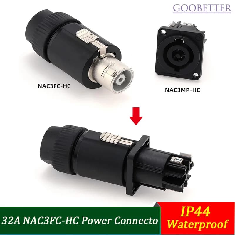 Connettore di alimentazione NAC3FC-HC resistente 32A, impermeabile IP44 per illuminazione scenica/audio professionale/schermo LED, rame puro