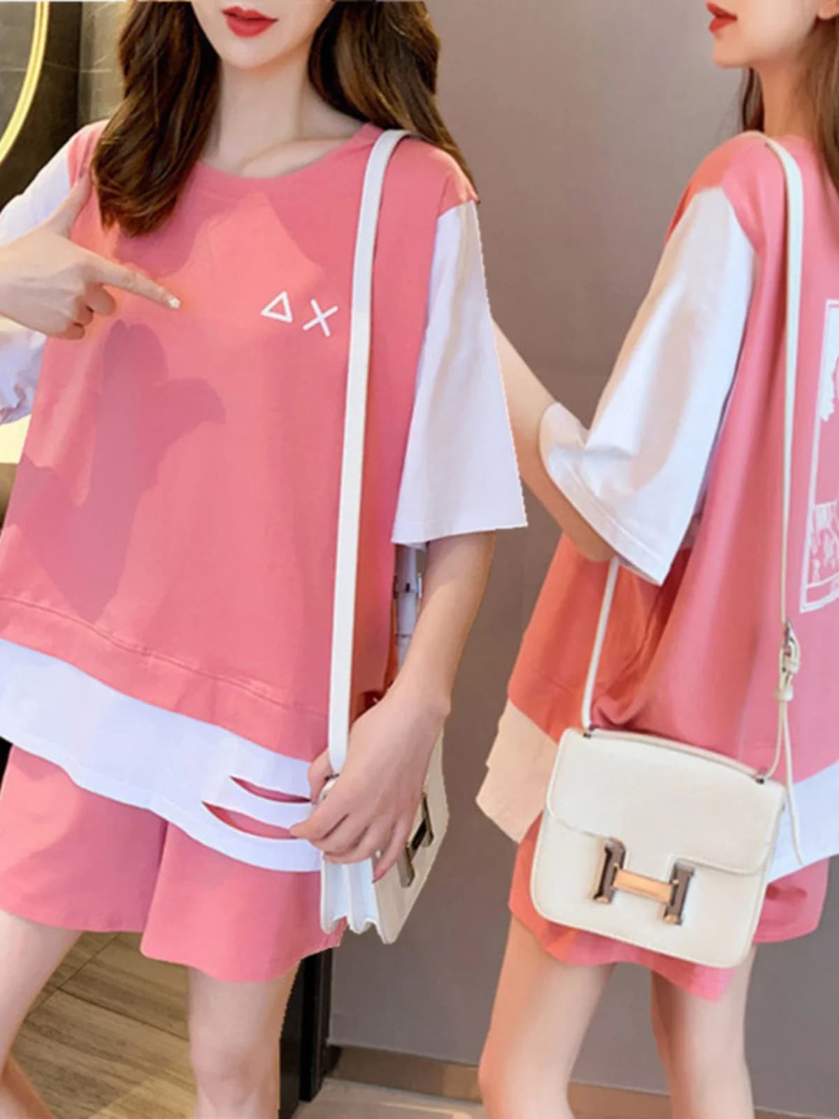 Loose Casual Women's Short Sleeve Two-Piece Set Summer New Style Slimming Student Shorts Sports Suit Big Size Fashion