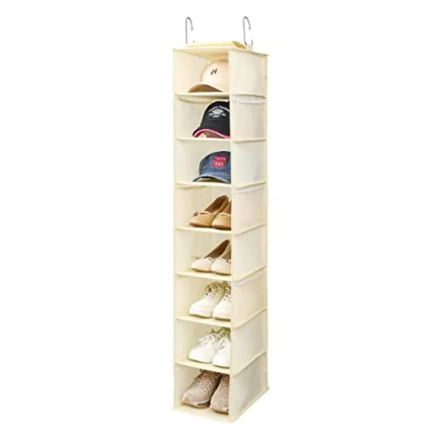 Hanging Shoe Organizer for Closet with Side Mesh Pockets Hat Racks for Baseball Caps Shoe and Hat Holder and Storage 8-Shelf Be