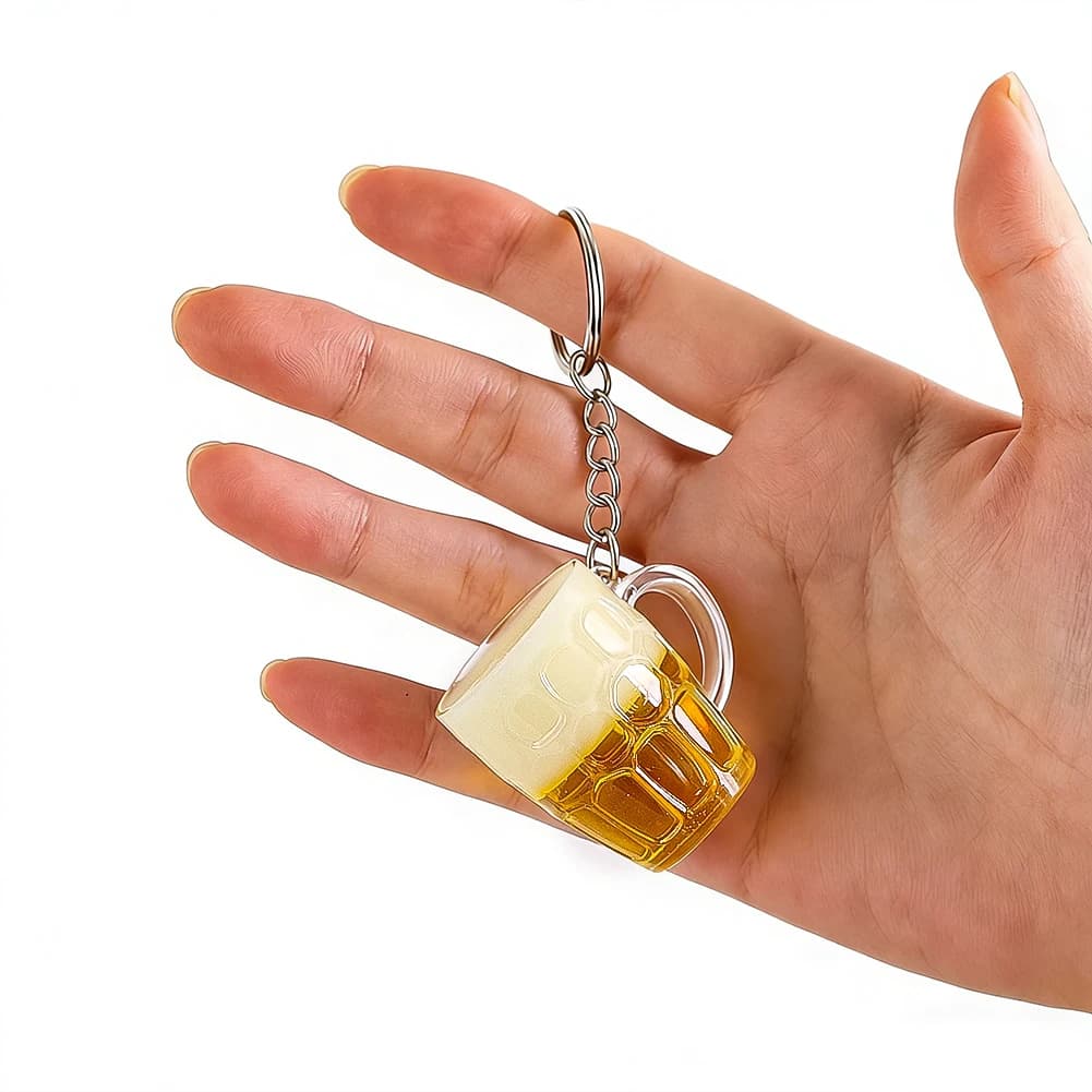 Portachiavi Creativo a Forma di Boccale da Birra in Resina, Simulazione Tazza per Bevande, Anello Portachiavi per Zaino, Borsa e Decorazione Chiavi Auto, Regali Unici