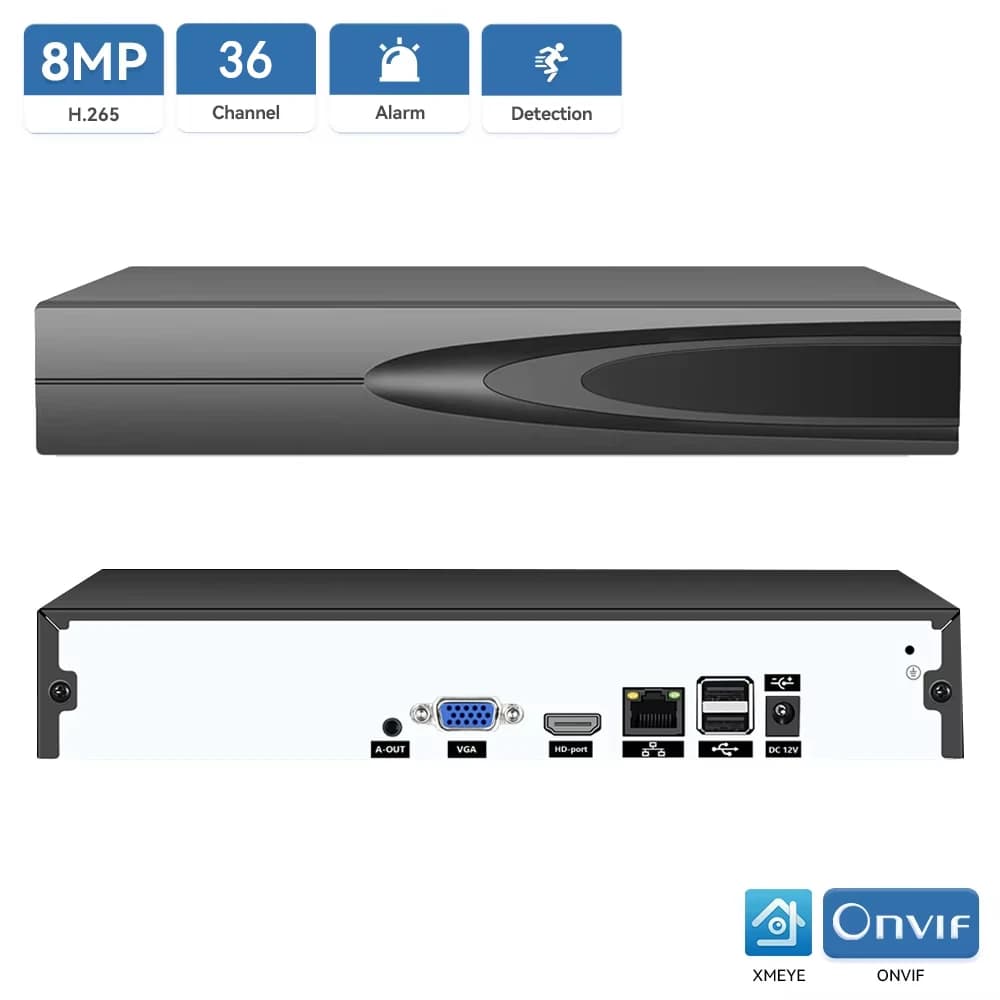Registratore Video di Rete 4K 8MP 36CH/16CH/10CH CCTV NVR DVR con Rilevamento Facciale, Cloud P2P, Sistema di Sorveglianza Domestica XMeye ONVIF