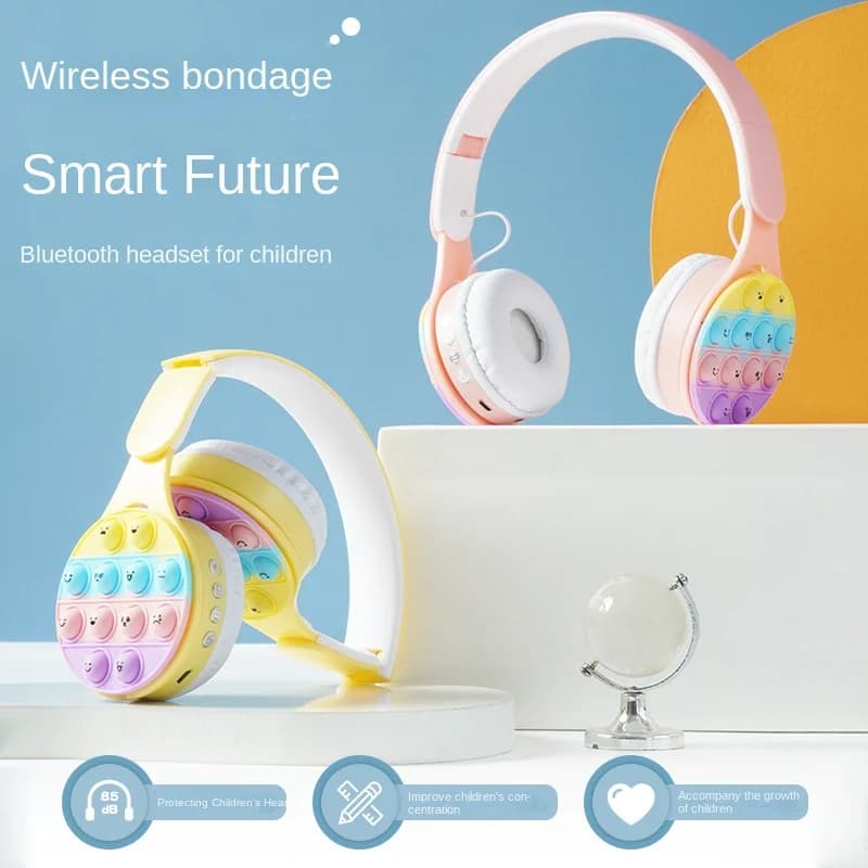 Cuffie pieghevoli arcobaleno | Auricolare Bluetooth con LED e microfono | Design antistress e carta TF