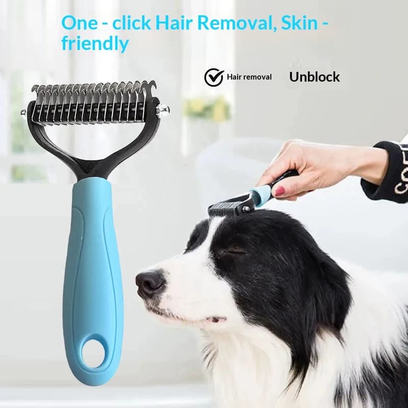Pet Dematting Comb, Double‑Sided Undercoat Rake Grooming Brush, Knot Remover Tool for Dogs & Cats