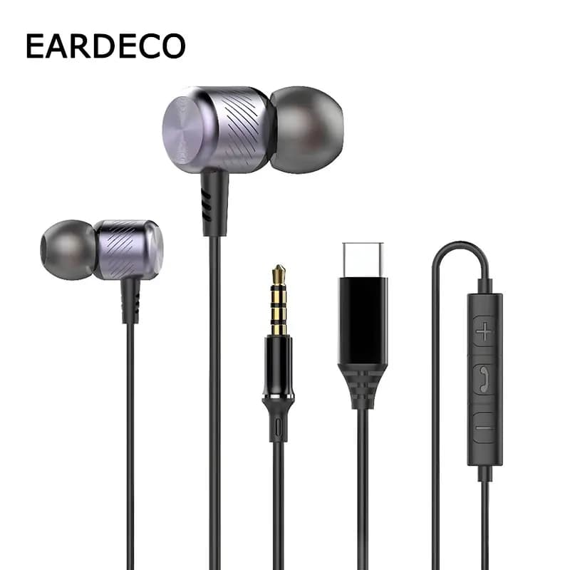 EARDECO Bass Cablate Super Stereo Headphones, In-Ear Music and Gaming Headphones, Metal Headphones with 3.5mm/Type- C