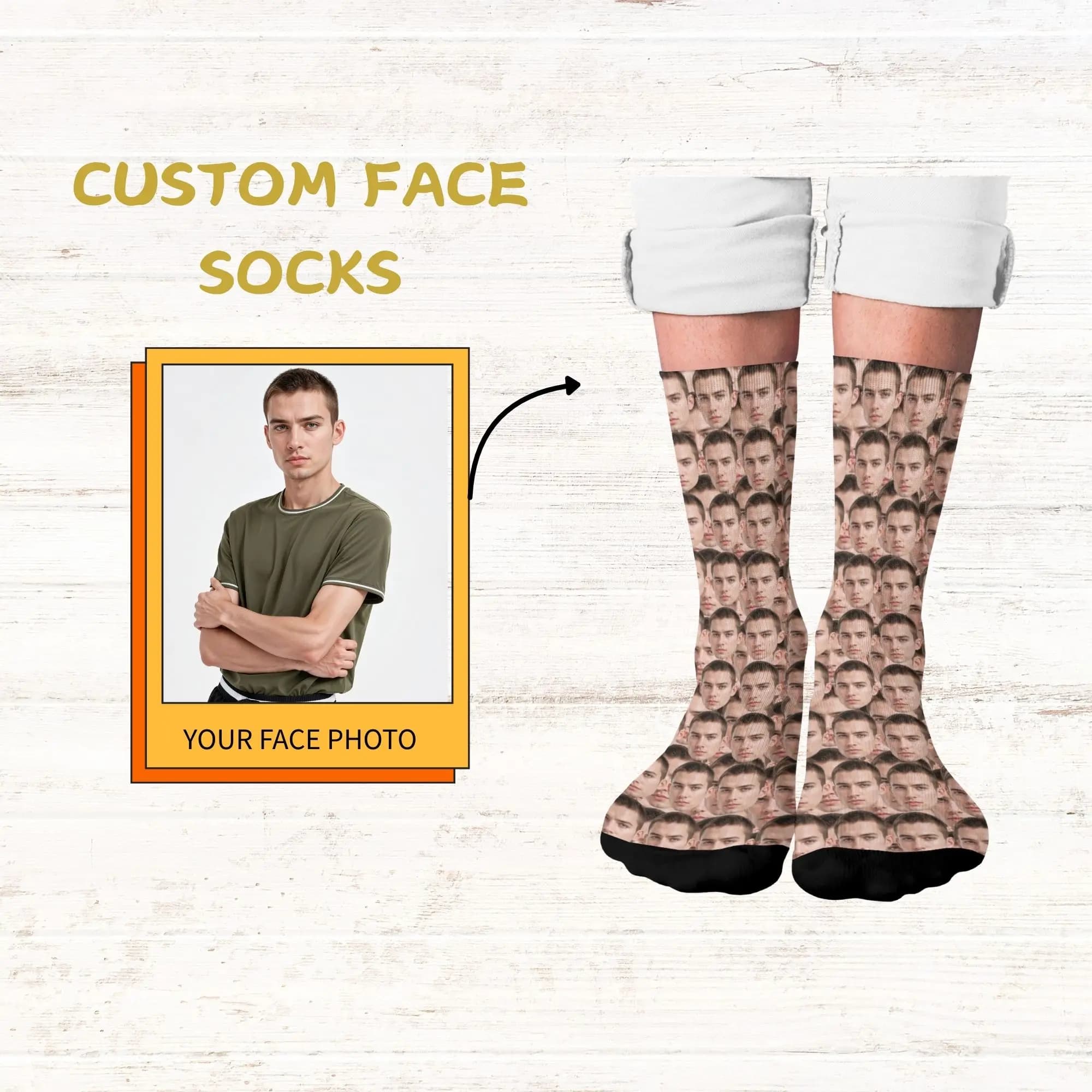 Funny Novelty All-Over Custom Face Crew Socks Full-Face Print Stand-Out Daily Wear & Gag Crazy Gift for Family and Friends