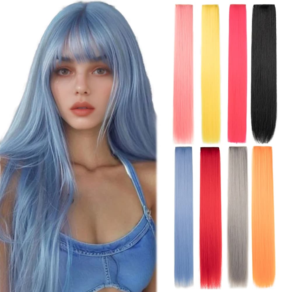 Clip nelle estensioni dei capelli Punti salienti colorati per feste 30 pollici Posticci sintetici per capelli lisci multicolori
