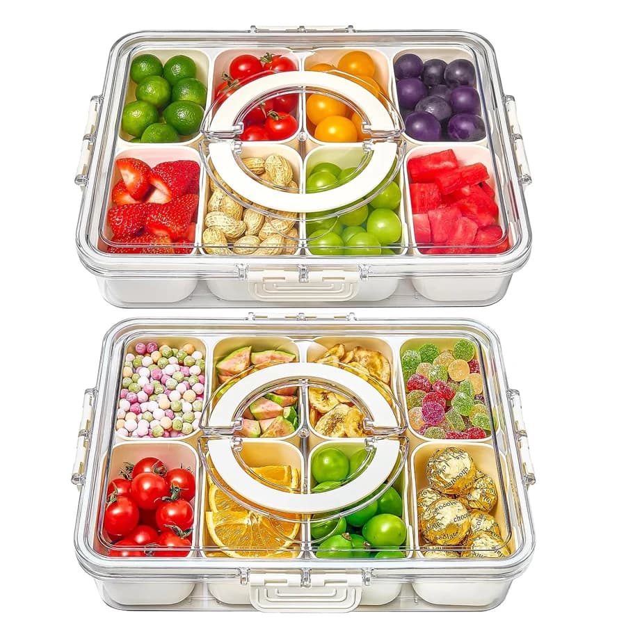 Contenitore per Snack a 4/8 Scomparti, Scatola Portatile per Conservazione Alimenti, Organizer per Snack, Contenitori Divisi per Insalata