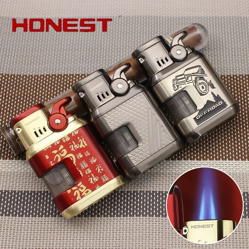 Accendino per Sigari HONEST di Alta Gamma a Doppia Fiamma, in Metallo Antivento con Finestra Trasparente, Ricaricabile, Regalo per Fumatori